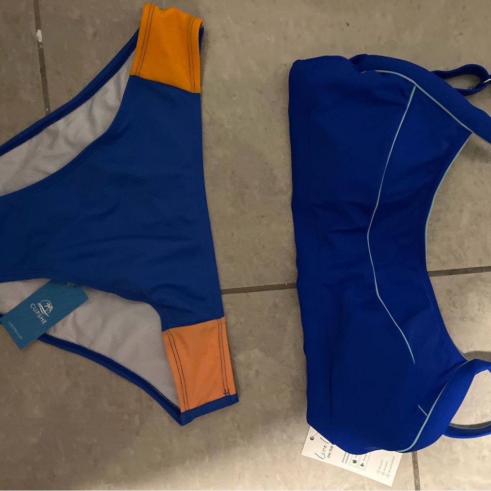 Cupshe Women's Blue and Orange Bikini Set - Picture 4 of 4
